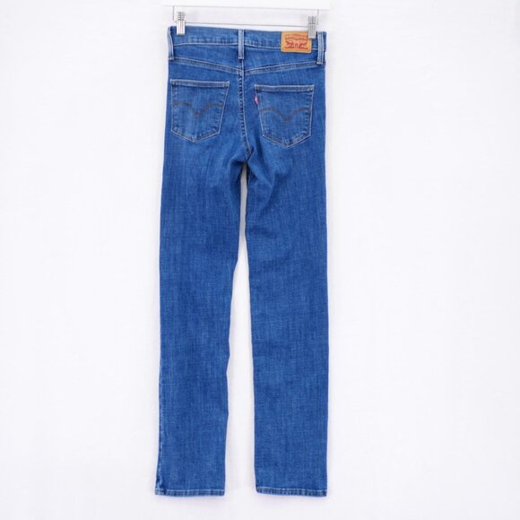 Levi's Slimming Straight Blue Denim Jeans Stone Wash Whiskering -24- 25 / 30 Mid - Picture 4 of 9